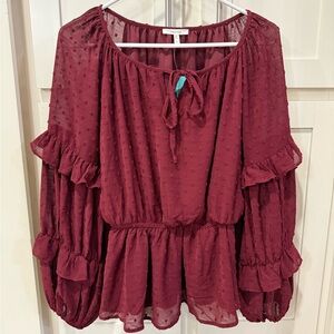 Maurices Burgundy Ruffle Blouse